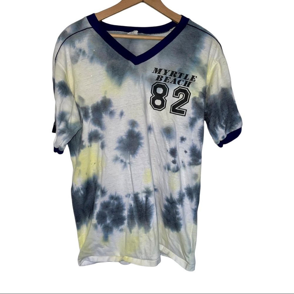 Vintage Myrtle 1982 Beach Tie Dye V Neck T-shirt Tee Bantams